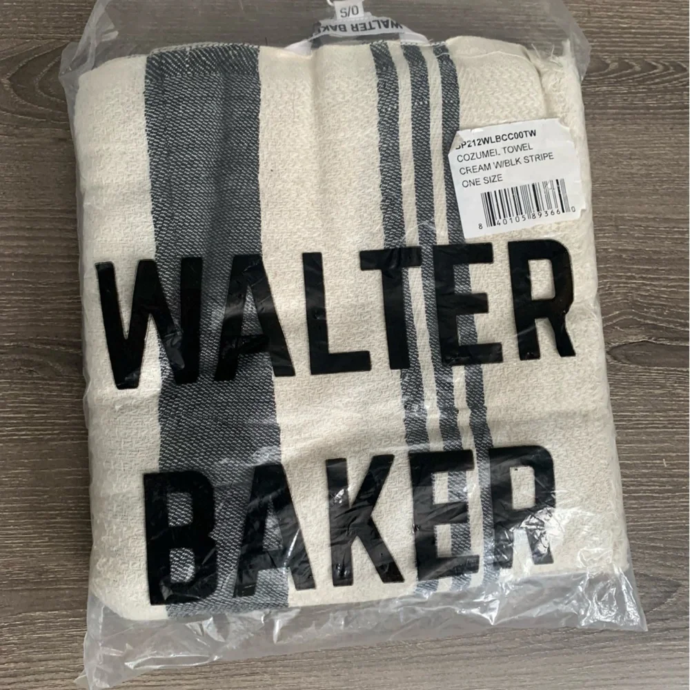 Walter Baker Stripe Cotton Beach Towel Picnic Blanket Ivory Cream Gray